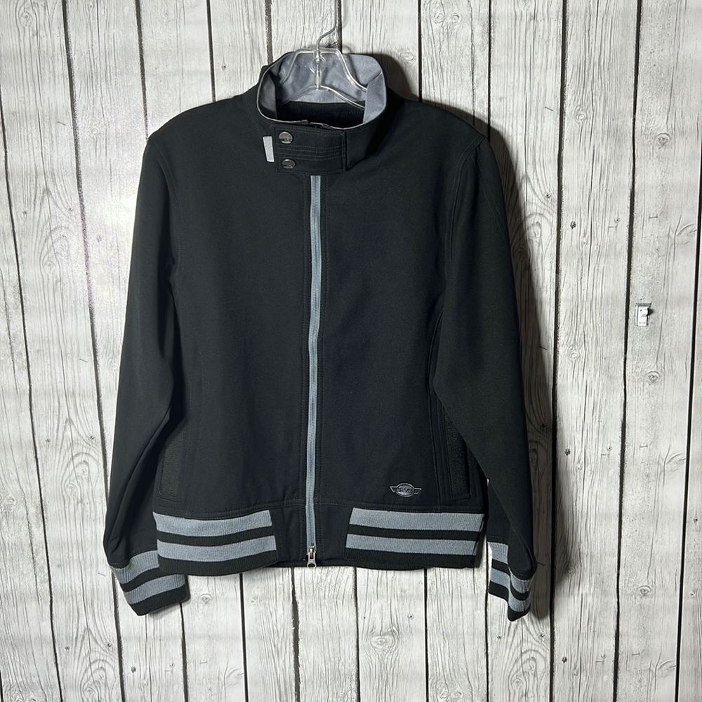 Sims Black cuff hem ribbed Full Zip Varsity jacket size medium